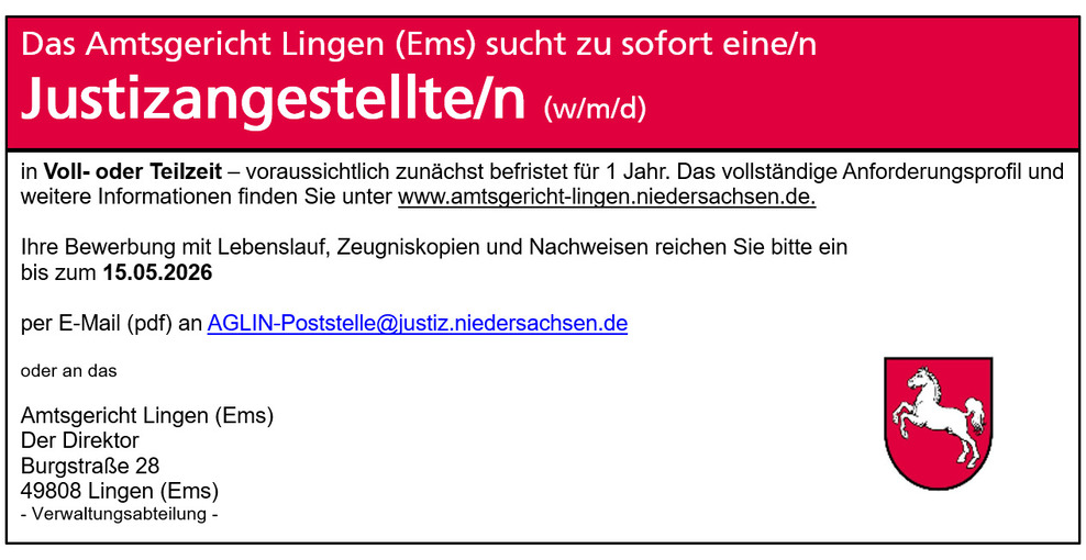 Stellenausschreibung Justizangestellte 2026